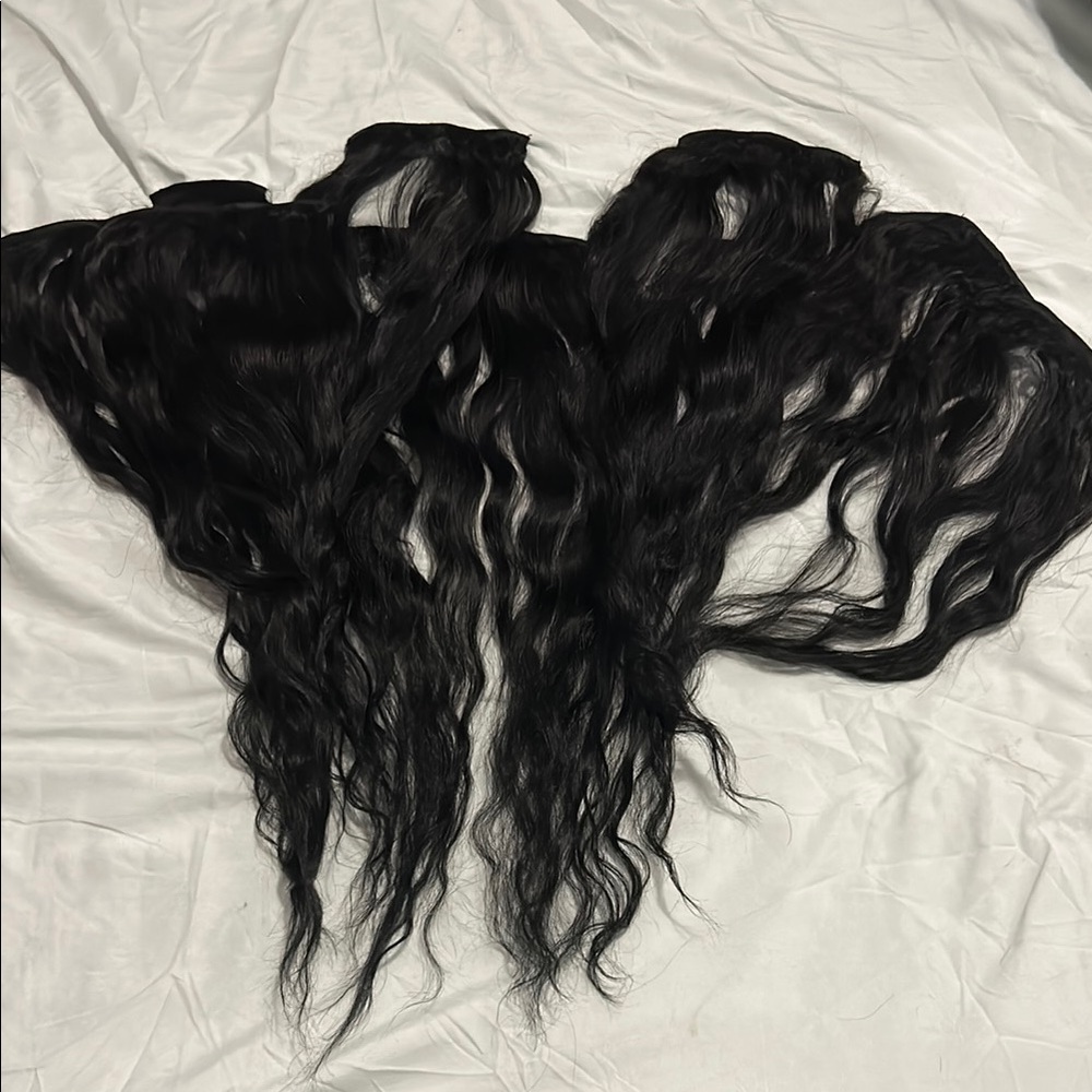 Lot of 2 Human hair extensions clip 9pc wavy & straight hair 8pc blk